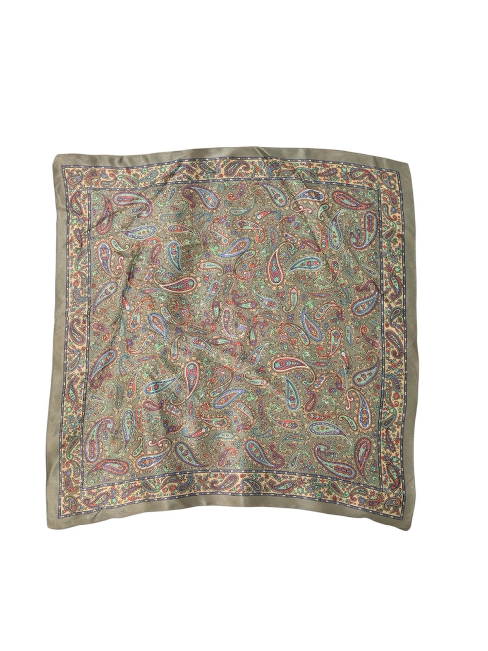 Vintage Silk Paisley Square Scarf in Olive